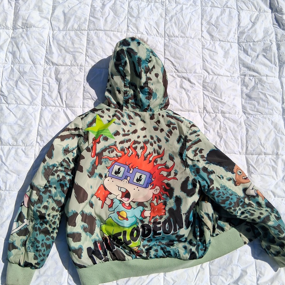 Members Only x Nickelodeon Puffer Jacket Faux Fur Hood 90s Cartoons L Fair